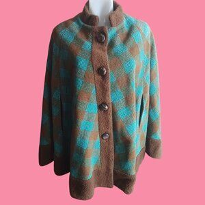 Vintage Small Poncho Cape 1970's Cowgirl Boho Pioneer Wear New Mexico Jacket